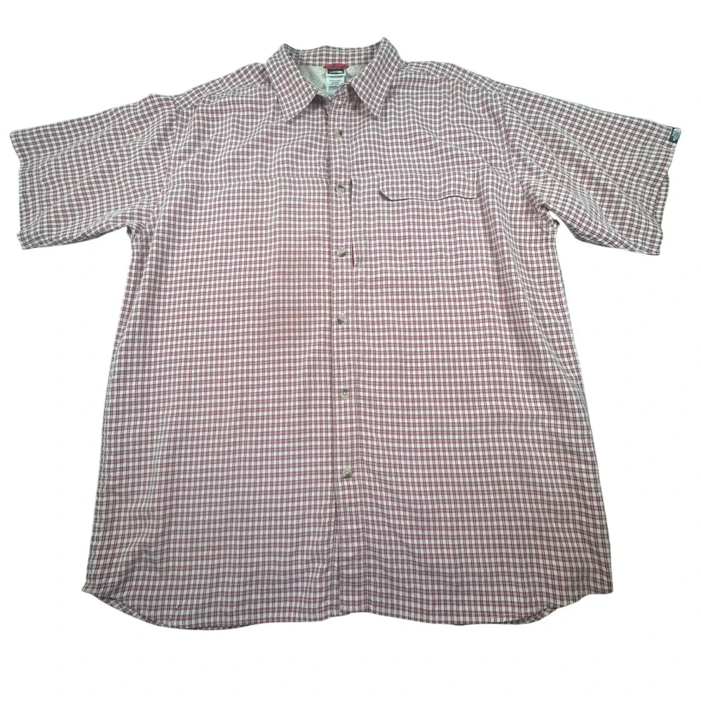 The North Face Men's XL‎ Red White Plaid Checkered Short Sleeve Button Shirt